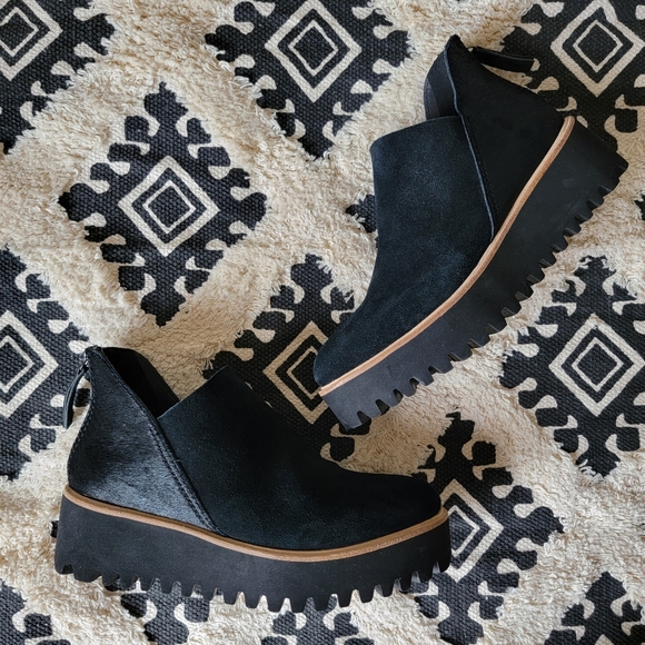 Anthropologie Shoes - All Black Anthro | Fur Suede Flatform Shootie Tread Black